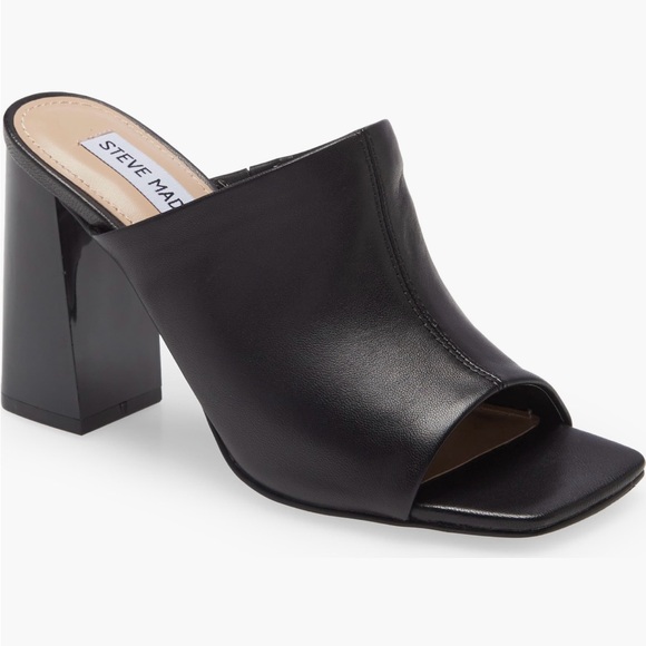 Steve Madden Black Tule Block Heel Sandal Mules - Picture 1 of 15